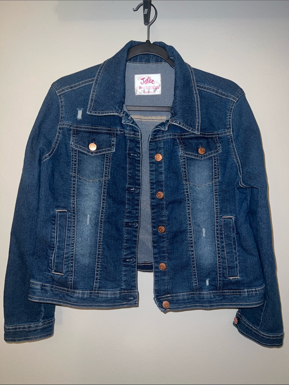 Justice Dark Blue Denim Jacket with Faded Accents